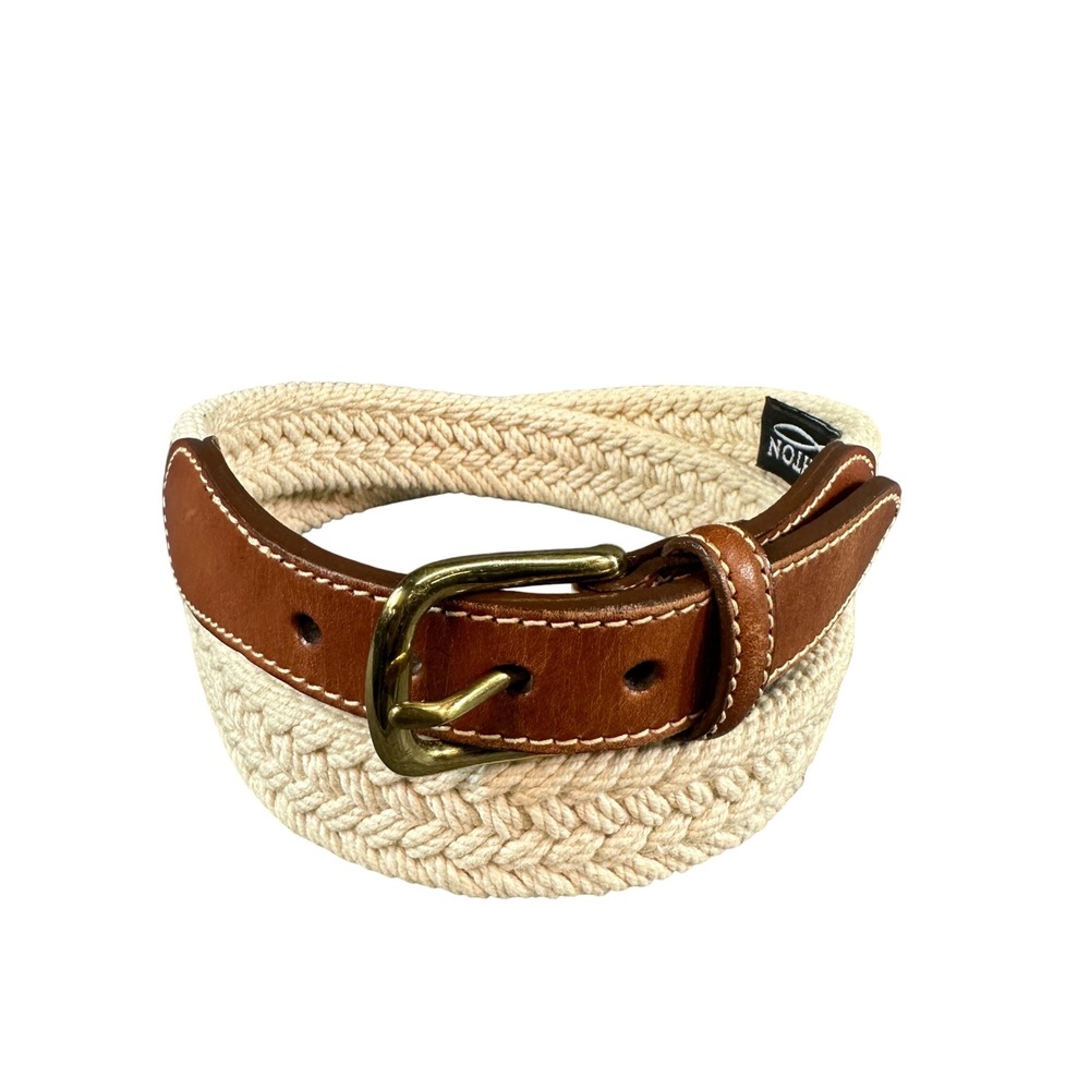 Brighton Mens Braided Cord Leather Belt Cream Brown Solid Brass Buckle Size 34